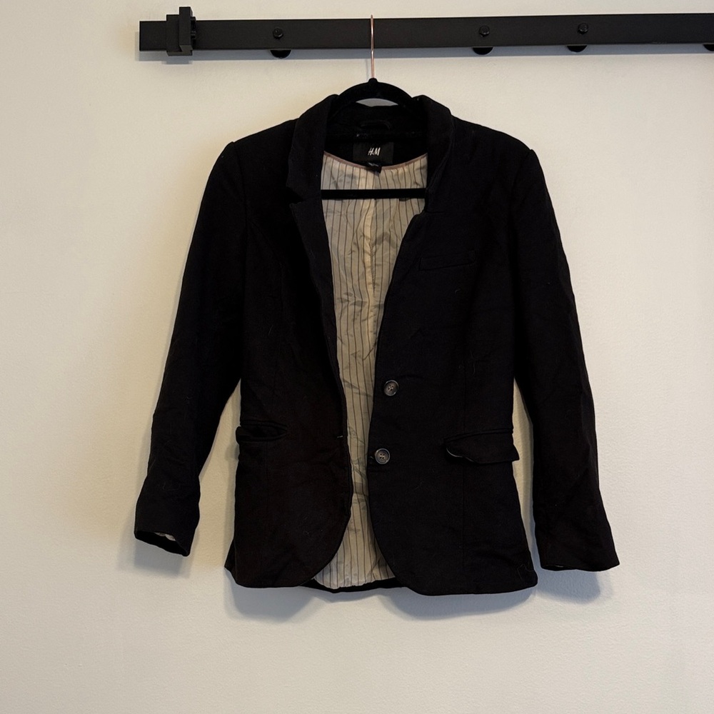 H&M Black Blazer with Striped Lining